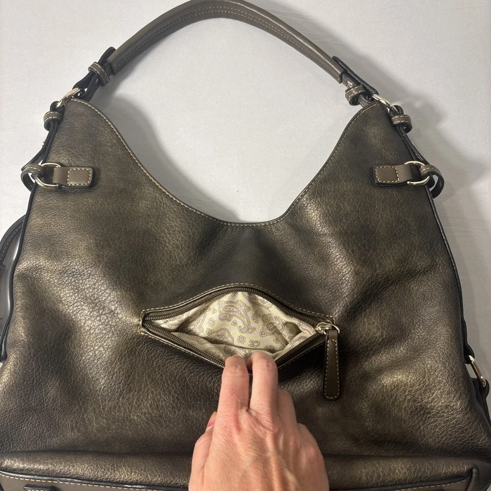 Simply‎ Noelle Bronze Metallic Large Hobo  Tassels Handbag Purse Boho Western